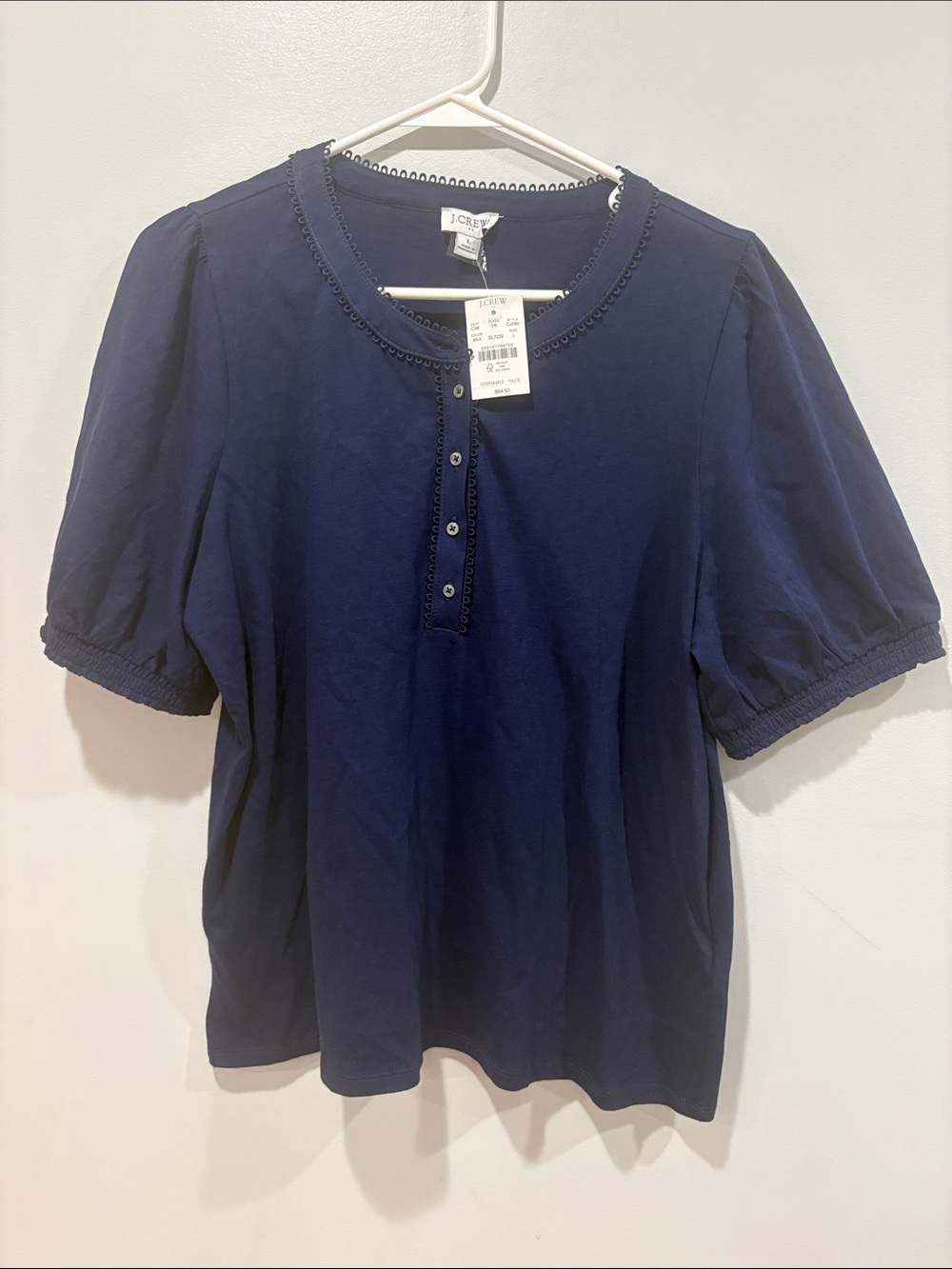 J. Crew Navy Short Puff Sleeve  Tee ptp 22 length 24 retail $64